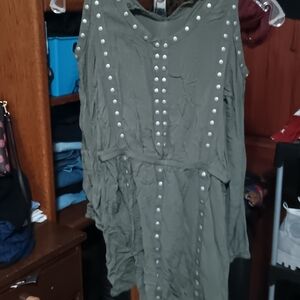 Olive Green Studded Women's Dress